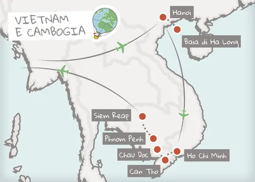 mappa itinerario Vietnam e Cambogia